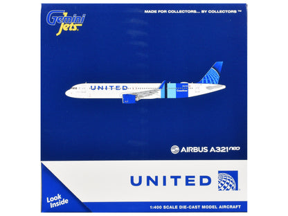 Airbus A321neo Commercial Aircraft "United Airlines Coastliner" (N94750) White with Blue Stripes and Tail 1/400 Diecast Model Airplane