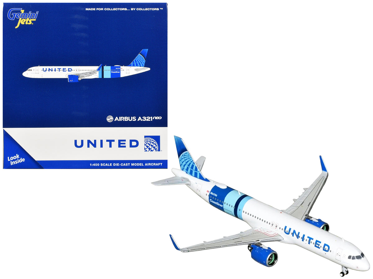 Airbus A321neo Commercial Aircraft "United Airlines Coastliner" (N94750) White with Blue Stripes and Tail 1/400 Diecast Model Airplane