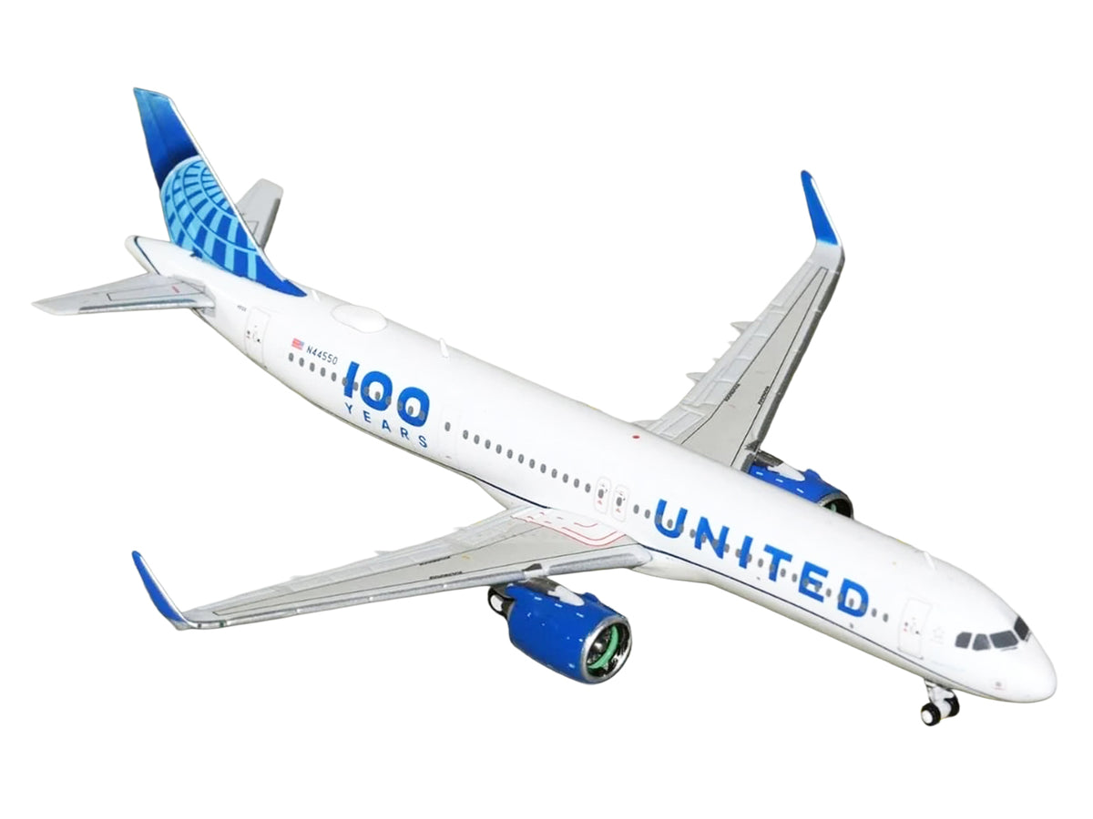 Airbus A321neo Commercial Aircraft "United Airlines 100 Years" (N44550) White with Blue Tail 1/400 Diecast Model Airplane