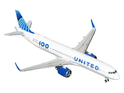 Airbus A321neo Commercial Aircraft "United Airlines 100 Years" (N44550) White with Blue Tail 1/400 Diecast Model Airplane