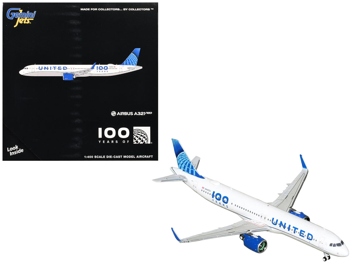 Airbus A321neo Commercial Aircraft "United Airlines 100 Years" (N44550) White with Blue Tail 1/400 Diecast Model Airplane