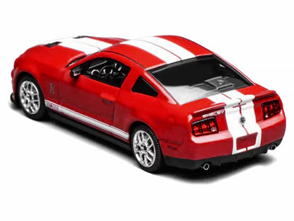 2007 Ford Mustang Shelby GT500 Torch Red with White Stripes 1/64 Diecast Model Car