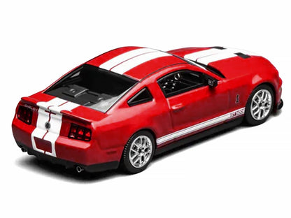 2007 Ford Mustang Shelby GT500 Torch Red with White Stripes 1/64 Diecast Model Car
