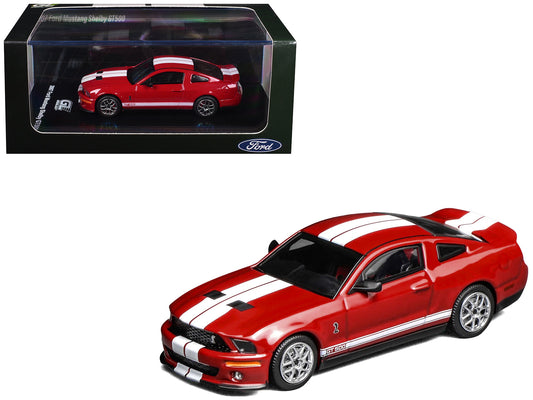 2007 Ford Mustang Shelby GT500 Torch Red with White Stripes 1/64 Diecast Model Car