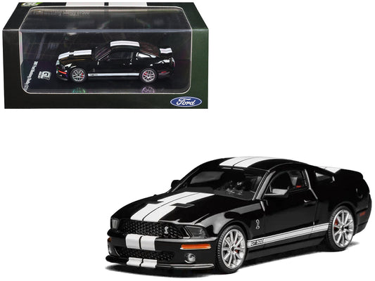 2007 Ford Mustang Shelby GT500 Ebony Black with White Stripes 1/64 Diecast Model Car