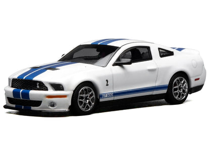 2007 Ford Mustang Shelby GT500 Performance White with Blue Stripes 1/64 Diecast Model Car