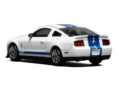 2007 Ford Mustang Shelby GT500 Performance White with Blue Stripes 1/64 Diecast Model Car