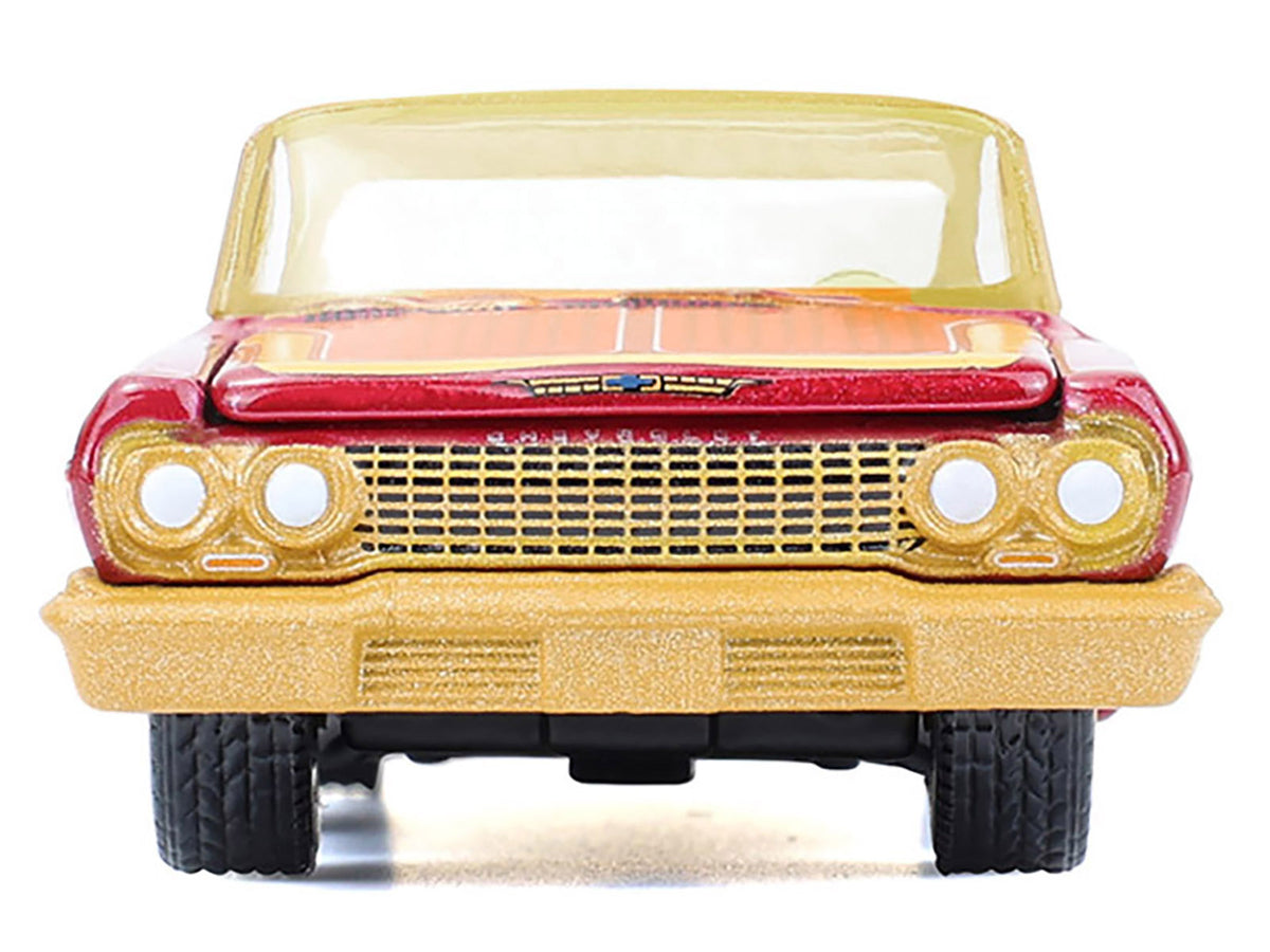 1963 Chevrolet Impala Lowrider "Michael Heralda Special Edition" Red Metallic with Cream Top and Interior with Gold Graphics "Hobby Exclusive" Series 1/64 Diecast Model Car
