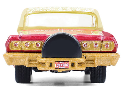 1963 Chevrolet Impala Lowrider "Michael Heralda Special Edition" Red Metallic with Cream Top and Interior with Gold Graphics "Hobby Exclusive" Series 1/64 Diecast Model Car