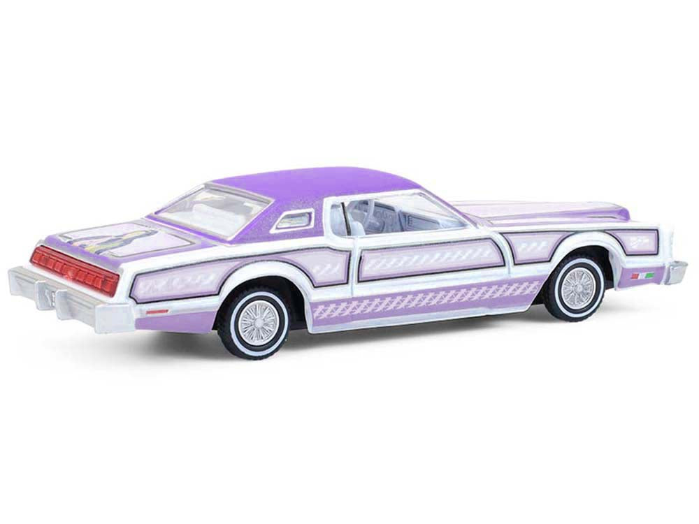 1973 Ford Thunderbird Lowrider "Michael Heralda Special Edition" Purple Metallic with Graphics and White Interior "Hobby Exclusive" Series 1/64 Diecast Model Car