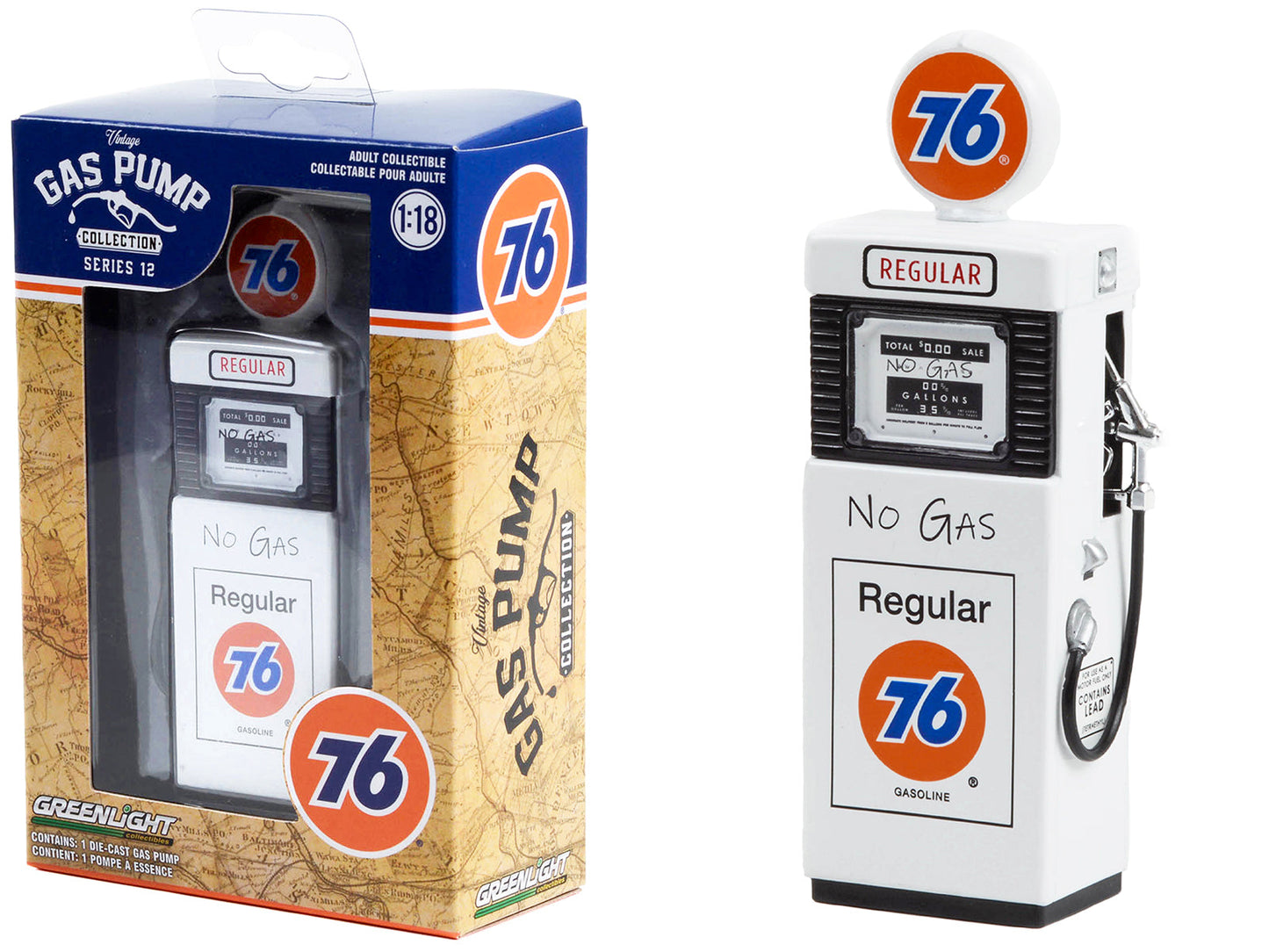 1951 Wayne 505 Gas Pump "Union 76 Regular Gasoline" "No Gas" White "Vintage Gas Pumps" Series 12 1/18 Diecast Model