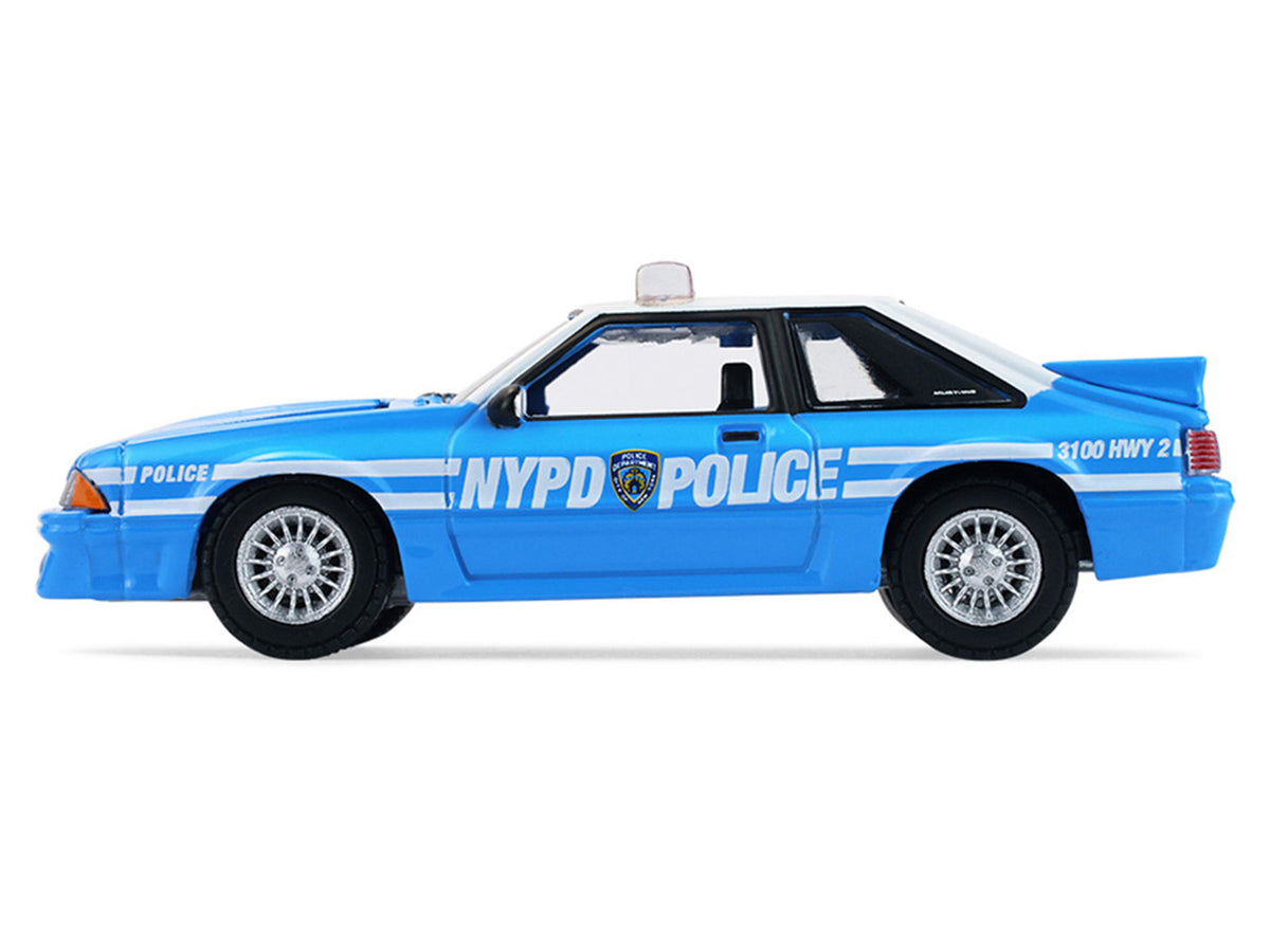 1987 Ford Mustang "New York City Police Department (NYPD)" Blue with White Top "Hobby Exclusive" Series 1/64 Diecast Model Car