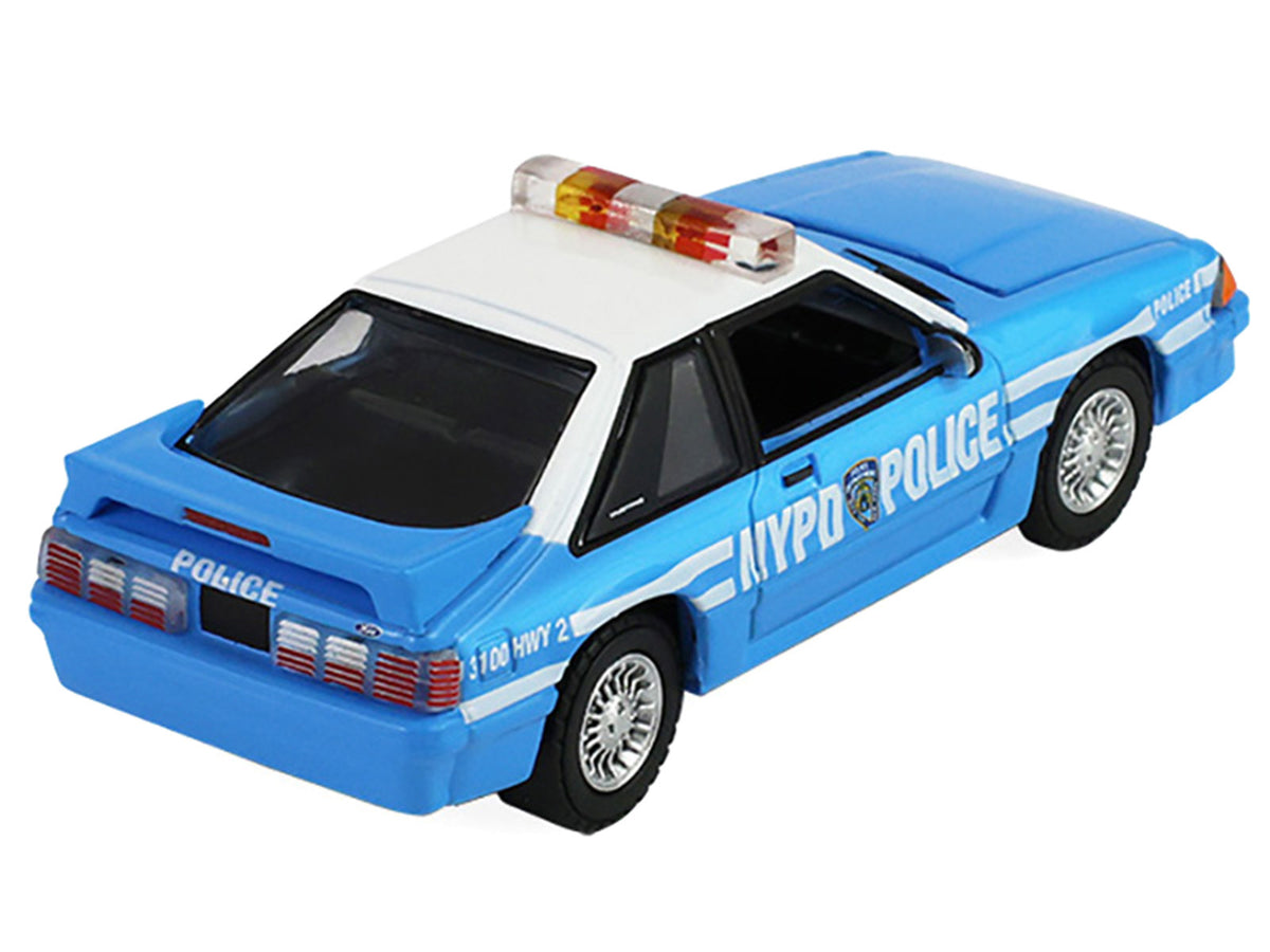 1987 Ford Mustang "New York City Police Department (NYPD)" Blue with White Top "Hobby Exclusive" Series 1/64 Diecast Model Car