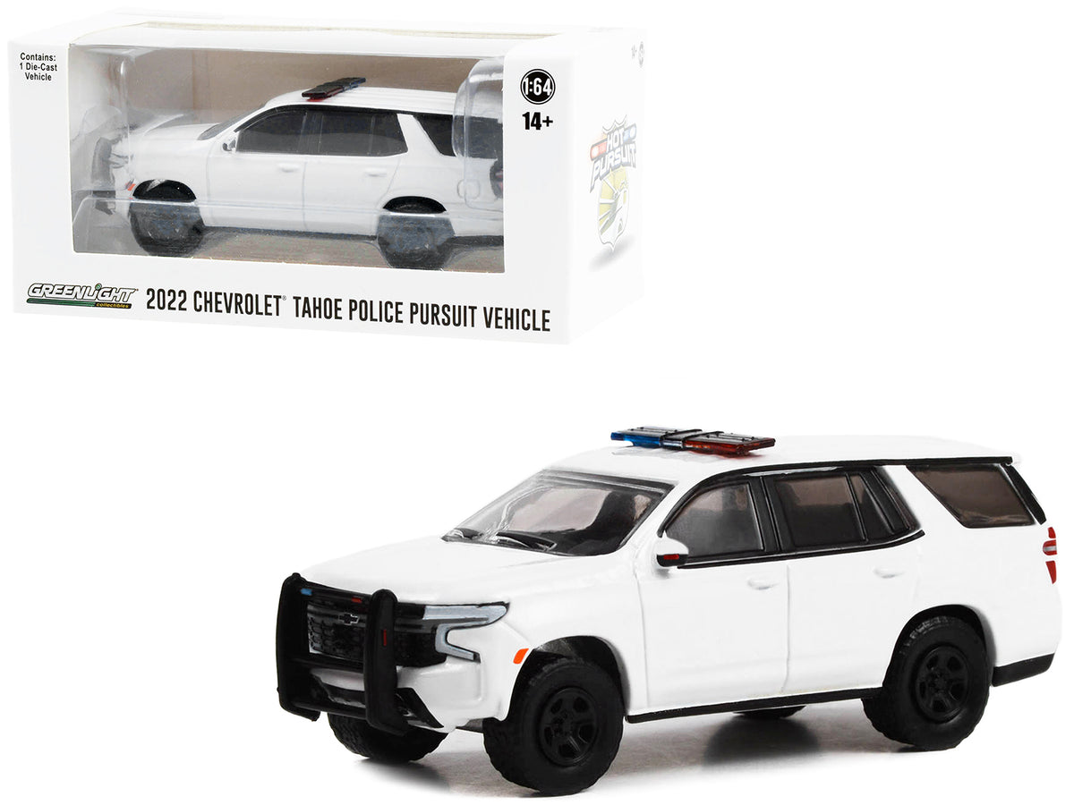 2022 Chevrolet Tahoe Police Pursuit Vehicle (PPV) White with Light Bar "Hot Pursuit" "Hobby Exclusive" Series 1/64 Diecast Model Car