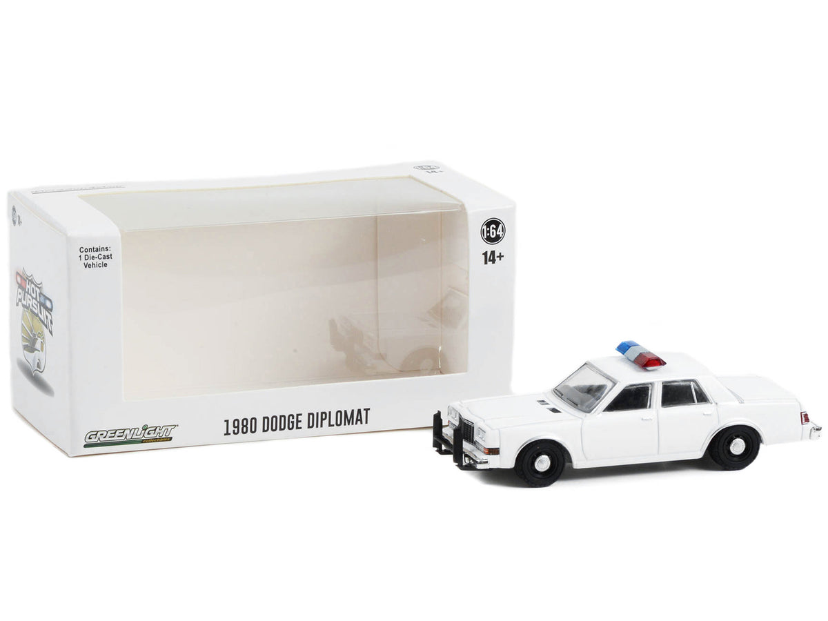 1980-1989 Dodge Diplomat Police Unmarked White with Light Bar "Hot Pursuit" "Hobby Exclusive" Series 1/64 Diecast Model Car