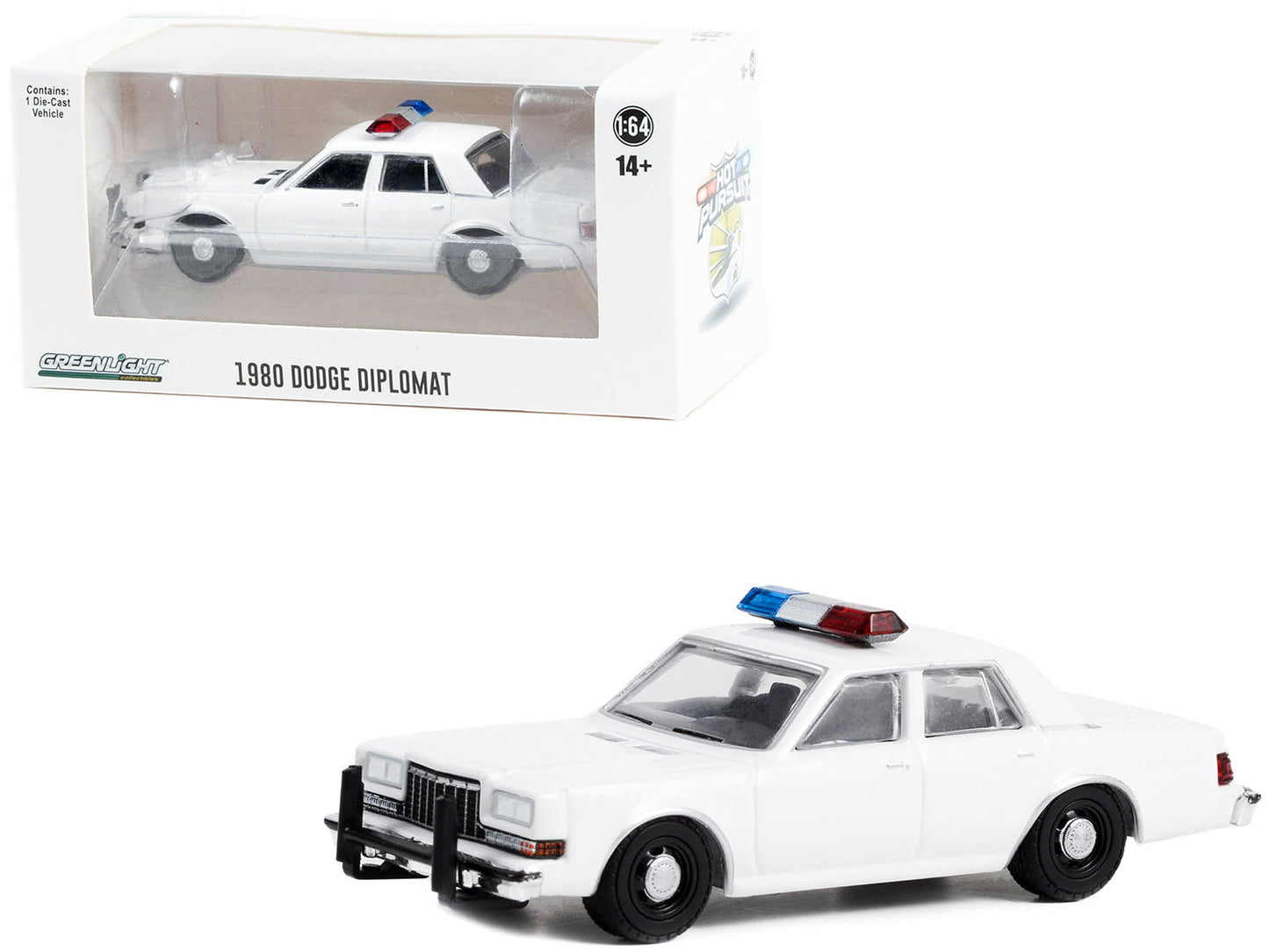 1980-1989 Dodge Diplomat Police Unmarked White with Light Bar "Hot Pursuit" "Hobby Exclusive" Series 1/64 Diecast Model Car