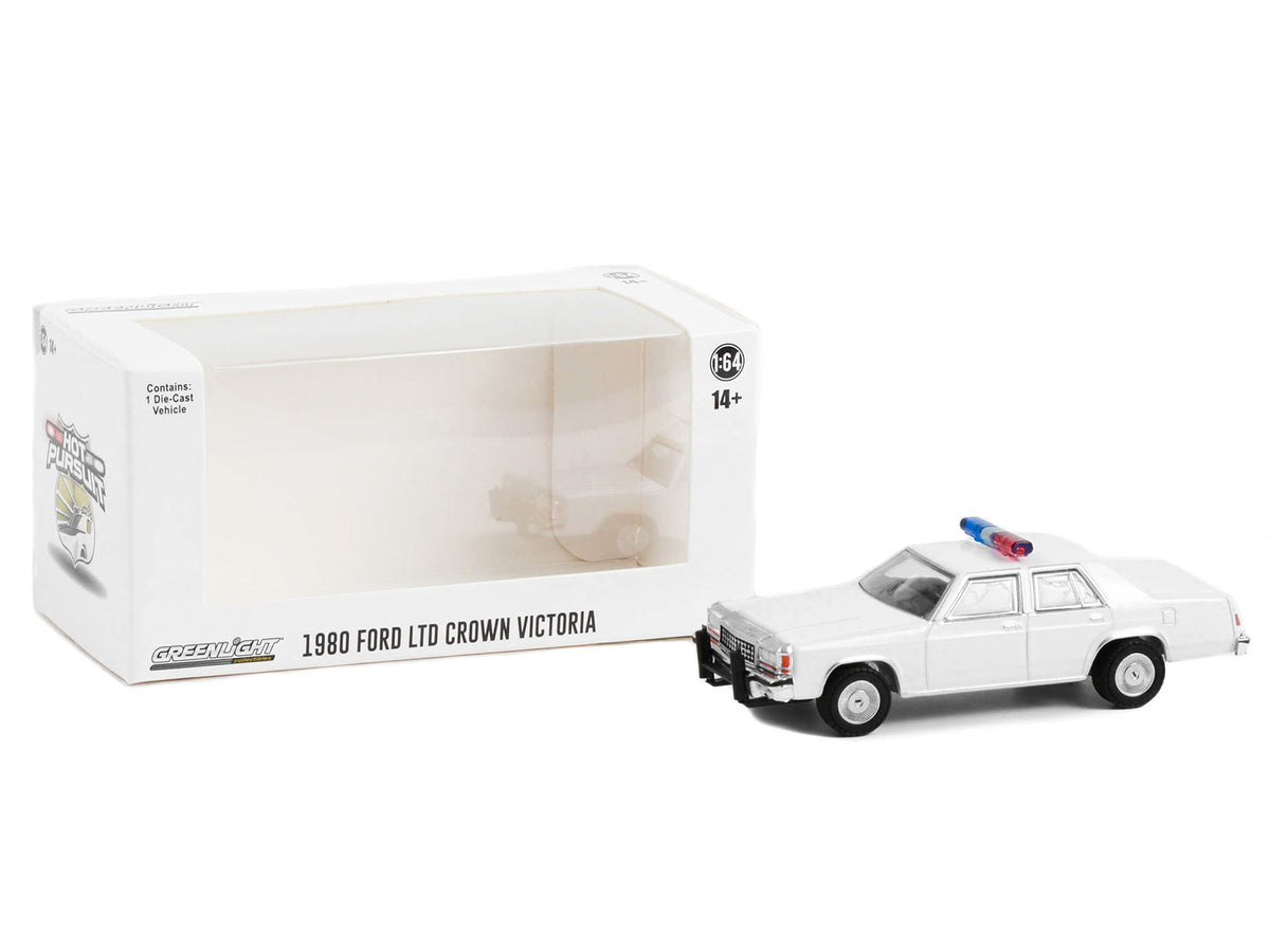 1980-1991 Ford LTD Crown Victoria Police White with Light Bar "Hot Pursuit" "Hobby Exclusive" Series 1/64 Diecast Model Car
