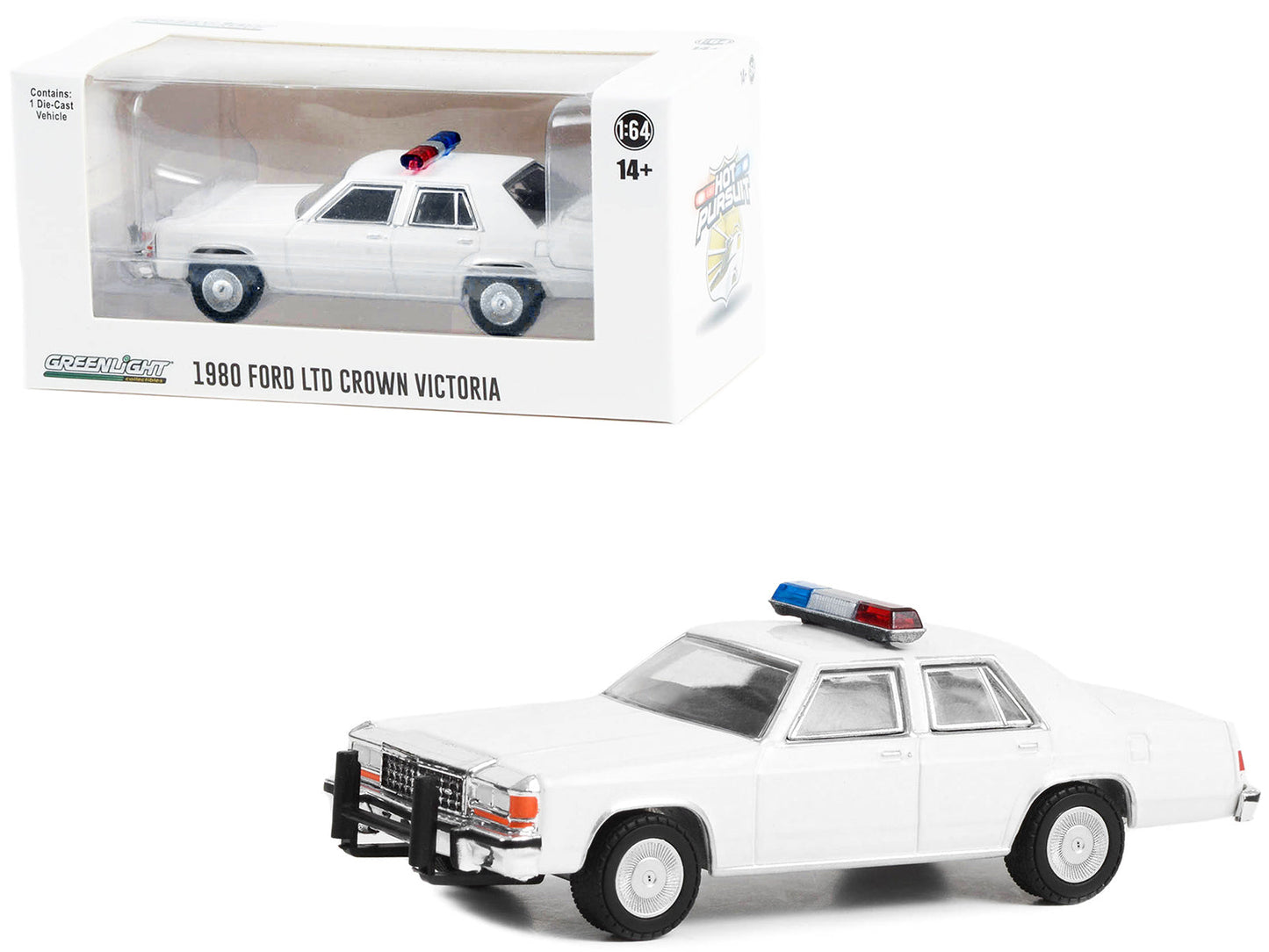 1980-1991 Ford LTD Crown Victoria Police White with Light Bar "Hot Pursuit" "Hobby Exclusive" Series 1/64 Diecast Model Car