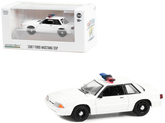 1987-1993 Ford Mustang SSP White Police Car with Light Bar "Hot Pursuit" "Hobby Exclusive" Series 1/64 Diecast Model Car