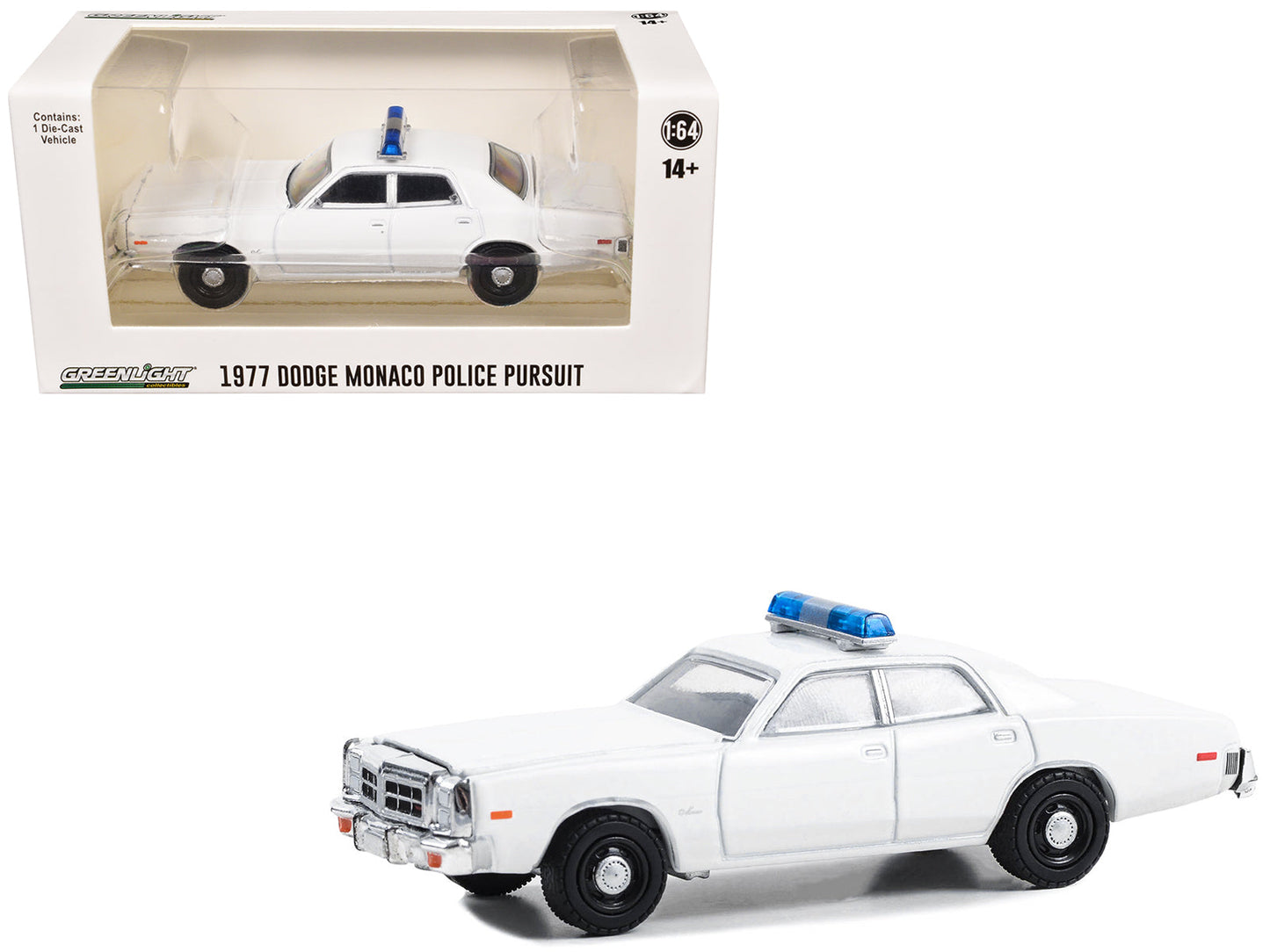 1977-78 Dodge Monaco Police Pursuit White with Light Bar "Hot Pursuit - Hobby Exclusive" Series 1/64 Diecast Model Car