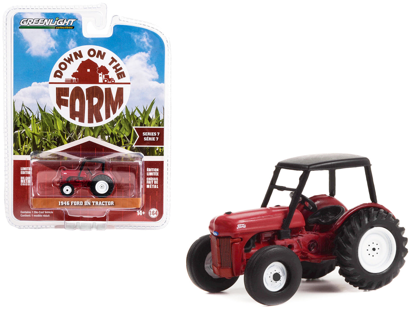 1946 Ford 8N Tractor Red with Black Canopy "Down on the Farm" Series 7 1/64 Diecast Model