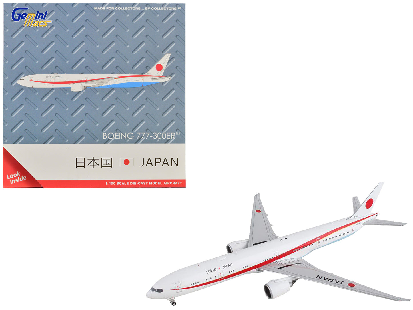 Boeing 777-300ER Commercial Aircraft "Japan Air Self-Defense Force" White with Red Stripes "Gemini Macs" Series 1/400 Diecast Model Airplane
