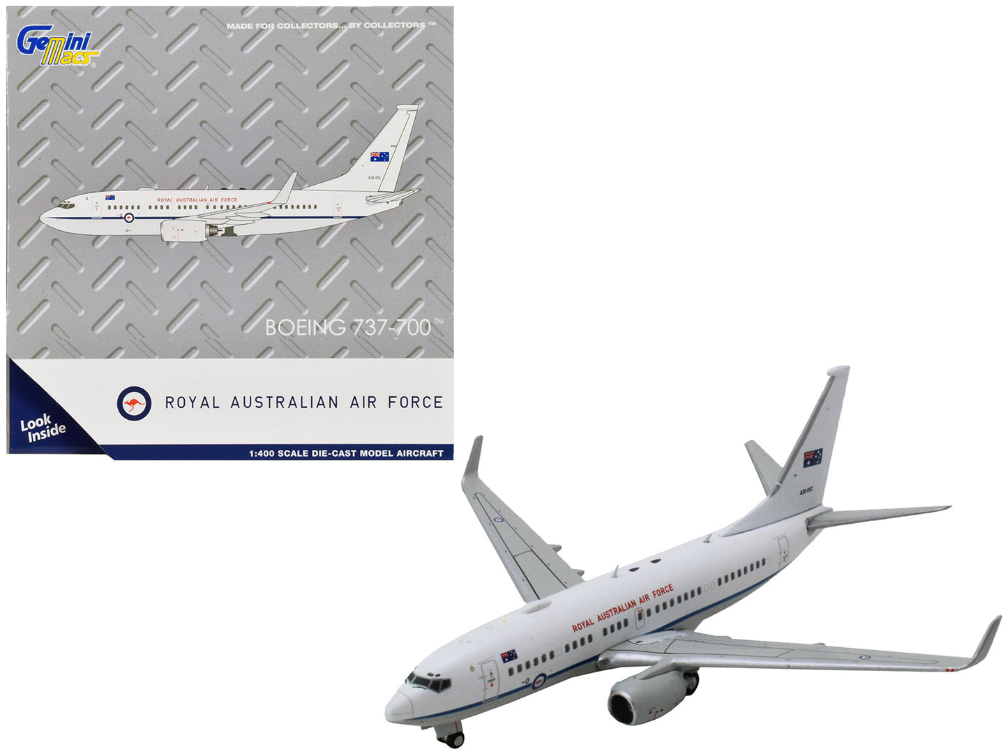 Boeing 737-700 Aircraft "Royal Australian Air Force" (A36-002) White with Blue Stripes "Gemini Macs" Series 1/400 Diecast Model Airplane