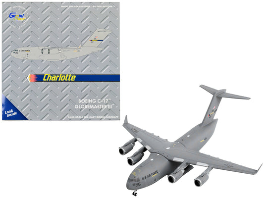Boeing C-17 Globemaster III Transport Aircraft "Charlotte Air National Guard - United States Air Force" Gray "Gemini Macs" Series 1/400 Diecast Model Airplane