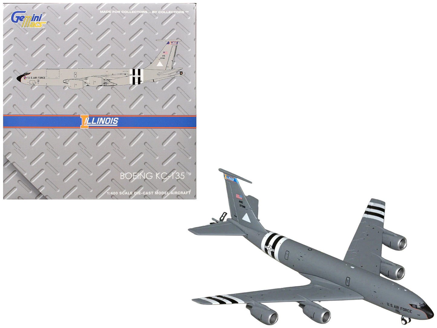 Boeing KC-135R Stratotanker Aircraft "Illinois Air National Guard" United States Air Force (63-7981) Gray "Gemini Macs" Series 1/400 Diecast Model Airplane