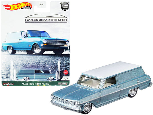 1964 Chevrolet Nova Panel Light Blue Metallic with White Top "Fast Wagons" Series Diecast Model Car