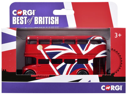London Bus Red with UK Flag Graphics "Best of British" Series Diecast Model Car
