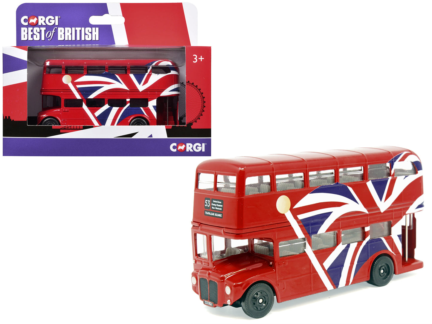 London Bus Red with UK Flag Graphics "Best of British" Series Diecast Model Car