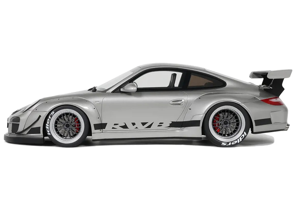 2024 Porsche 911 RWB Abu Silver Metallic with Black Hood 1/18 Model Car