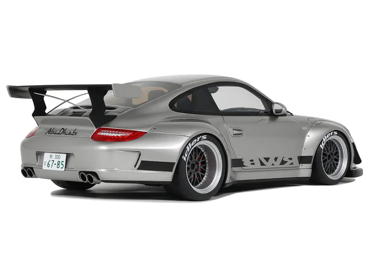 2024 Porsche 911 RWB Abu Silver Metallic with Black Hood 1/18 Model Car