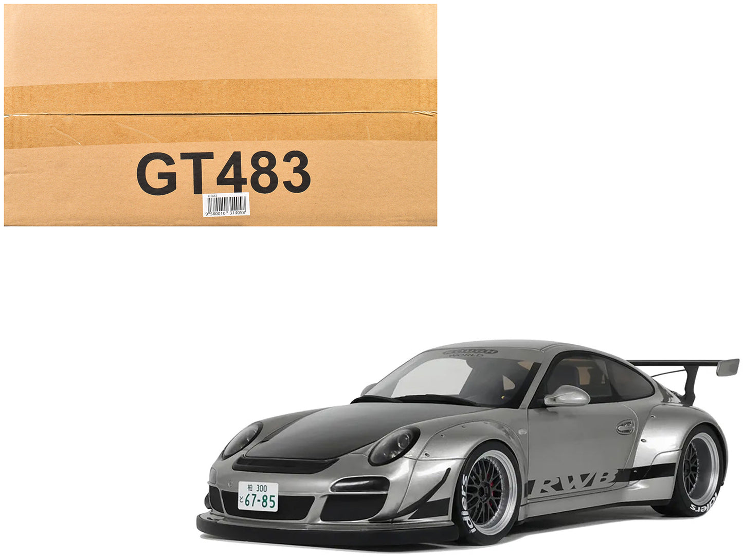 2024 Porsche 911 RWB Abu Silver Metallic with Black Hood 1/18 Model Car