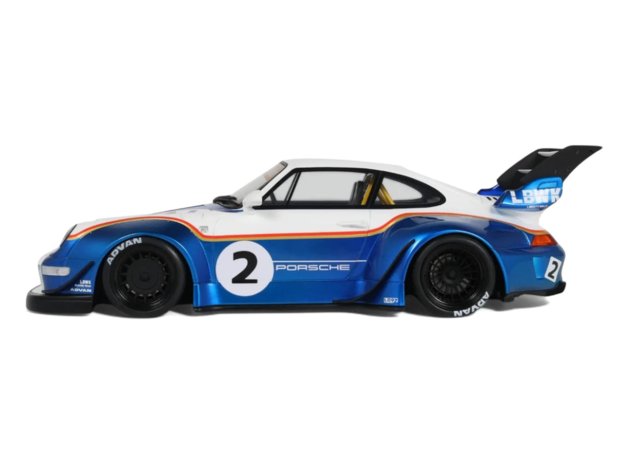 2023 RWB x Liberty Walk 993 #2 White and Blue Metallic with Graphics 1/18 Model Car