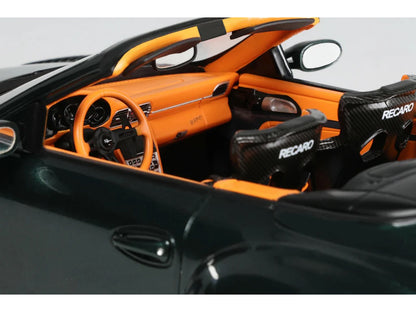 2024 Porsche 911 (997) Old & New Tokyo Auto Salon Cabriolet Dark Green Metallic with Orange Interior 1/18 Model Car