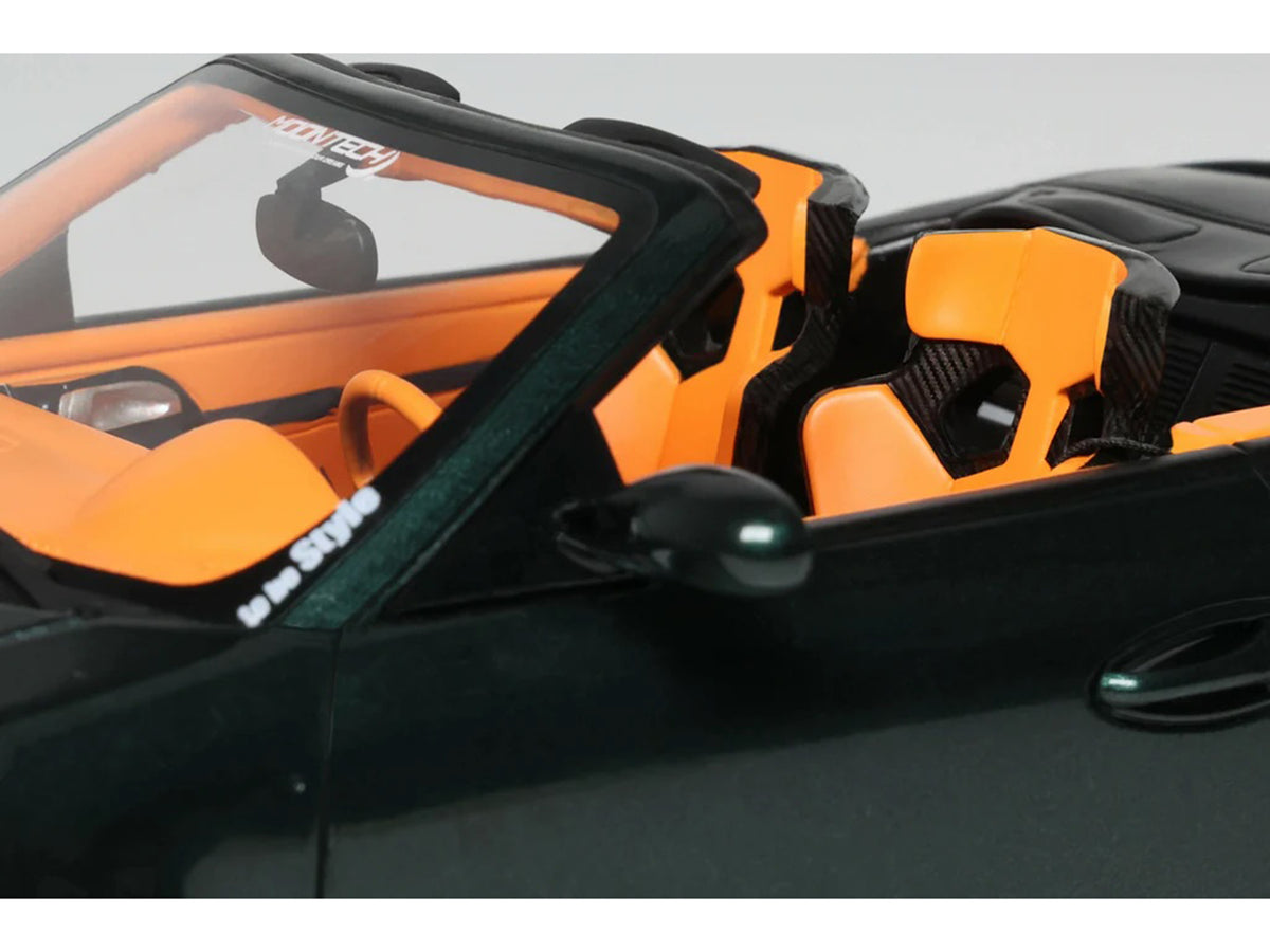 2024 Porsche 911 (997) Old & New Tokyo Auto Salon Cabriolet Dark Green Metallic with Orange Interior 1/18 Model Car