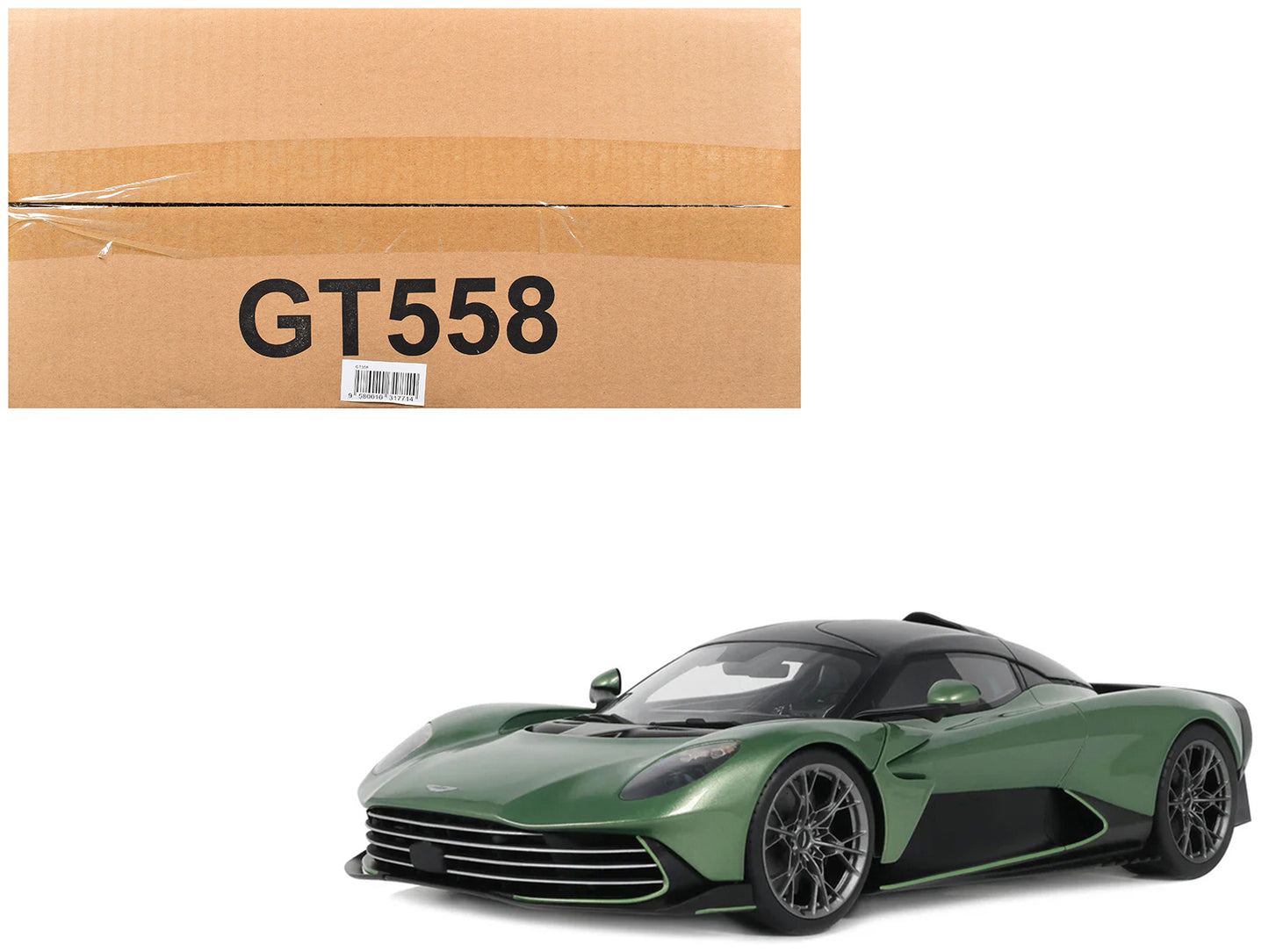 2025 Aston Martin Valhalla Green Metallic with Black Top 1/18 Model Car