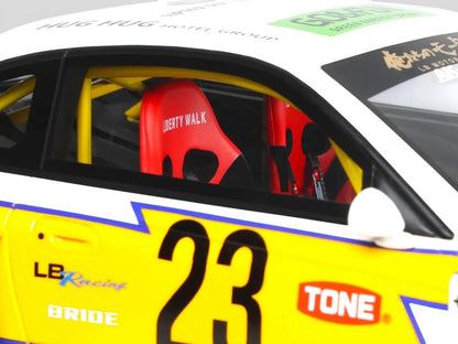 2021 Nissan Silvia (S15) LB-Super Silhouette RHD (Right Hand Drive) #23 White with Yellow Stripes 1/18 Model Car