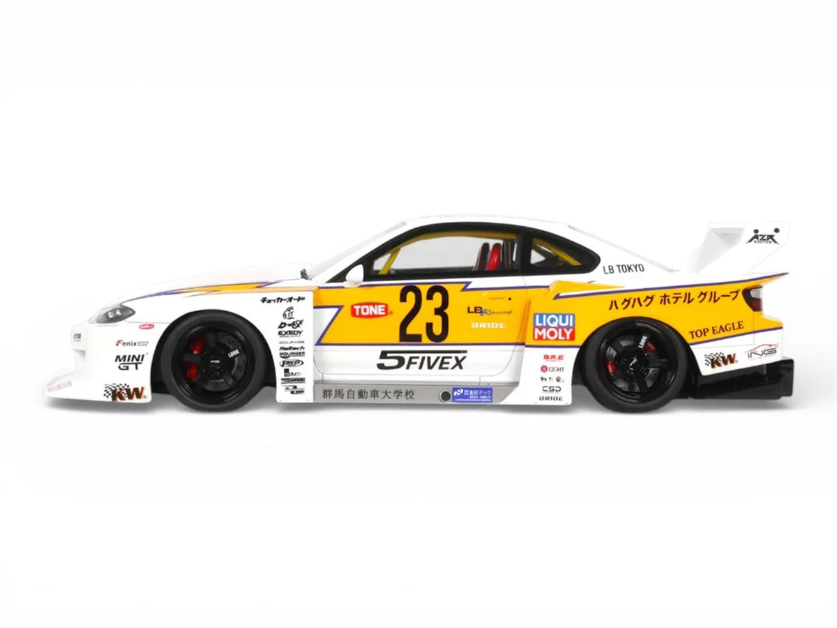 2021 Nissan Silvia (S15) LB-Super Silhouette RHD (Right Hand Drive) #23 White with Yellow Stripes 1/18 Model Car