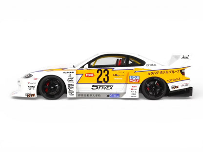2021 Nissan Silvia (S15) LB-Super Silhouette RHD (Right Hand Drive) #23 White with Yellow Stripes 1/18 Model Car