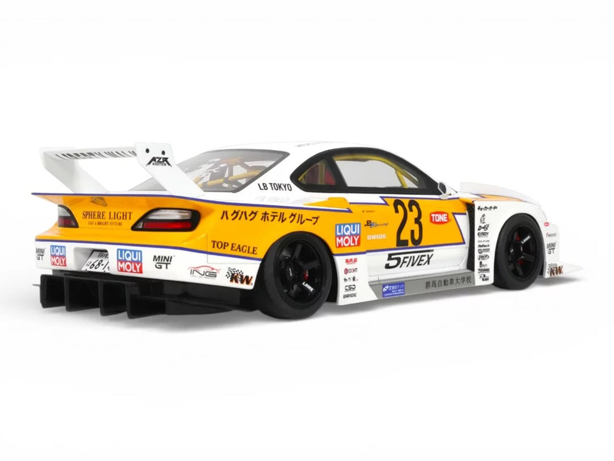 2021 Nissan Silvia (S15) LB-Super Silhouette RHD (Right Hand Drive) #23 White with Yellow Stripes 1/18 Model Car