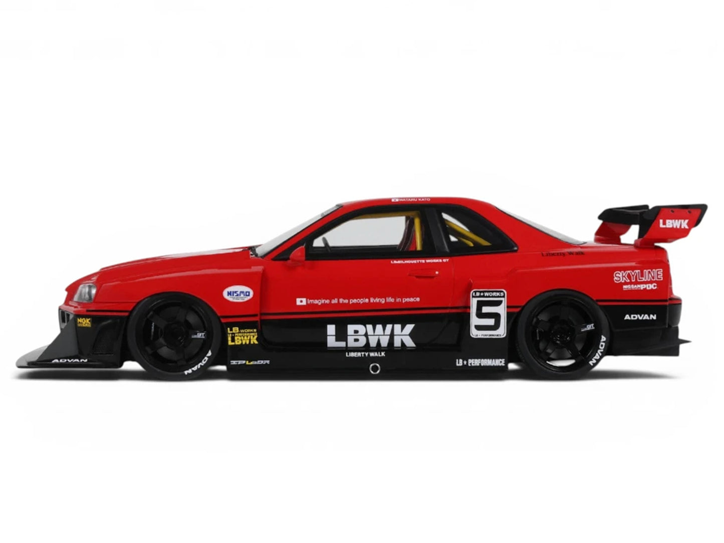 2020 Nissan Skyline GT-R (R34) LB-Super Silhouette RHD (Right Hand Drive) #5 Red and Black 1/18 Model Car