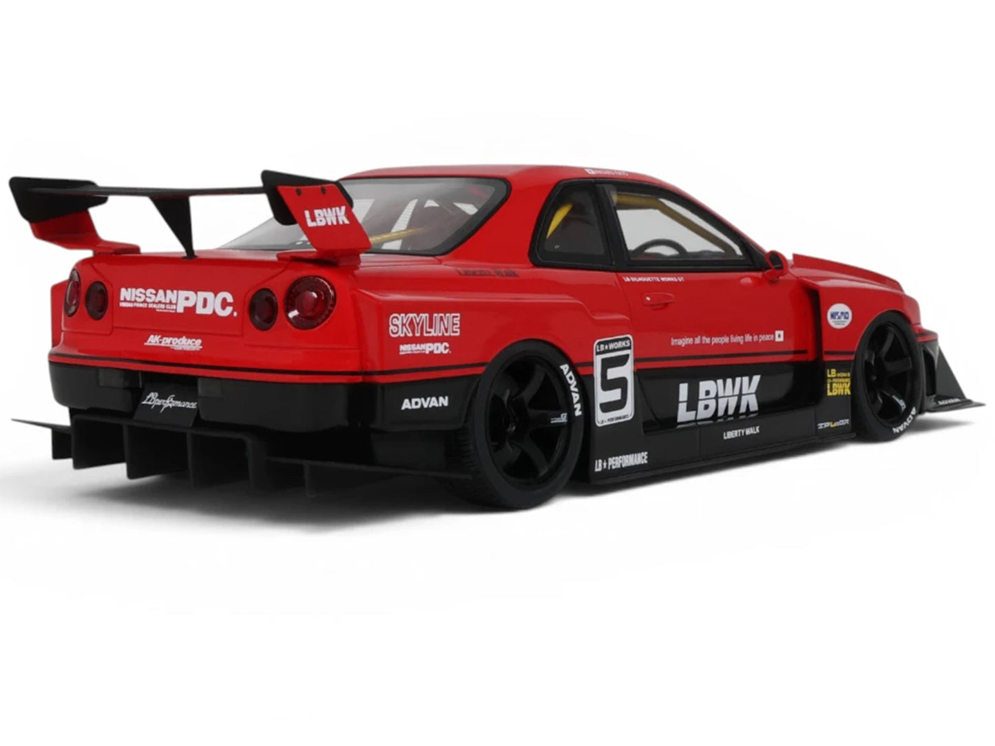 2020 Nissan Skyline GT-R (R34) LB-Super Silhouette RHD (Right Hand Drive) #5 Red and Black 1/18 Model Car