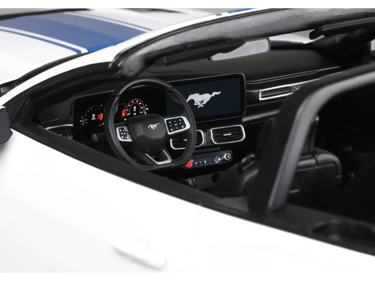2025 Shelby Mustang Supersnake Convertible White with Blue Stripes 1/18 Model Car