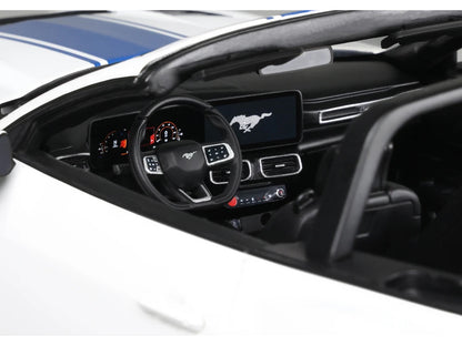 2025 Shelby Mustang Supersnake Convertible White with Blue Stripes 1/18 Model Car