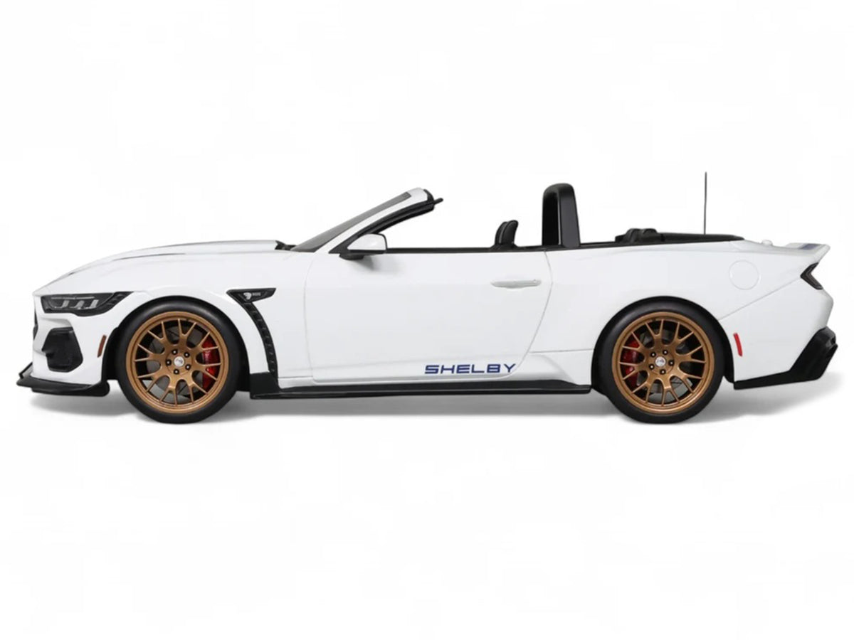 2025 Shelby Mustang Supersnake Convertible White with Blue Stripes 1/18 Model Car