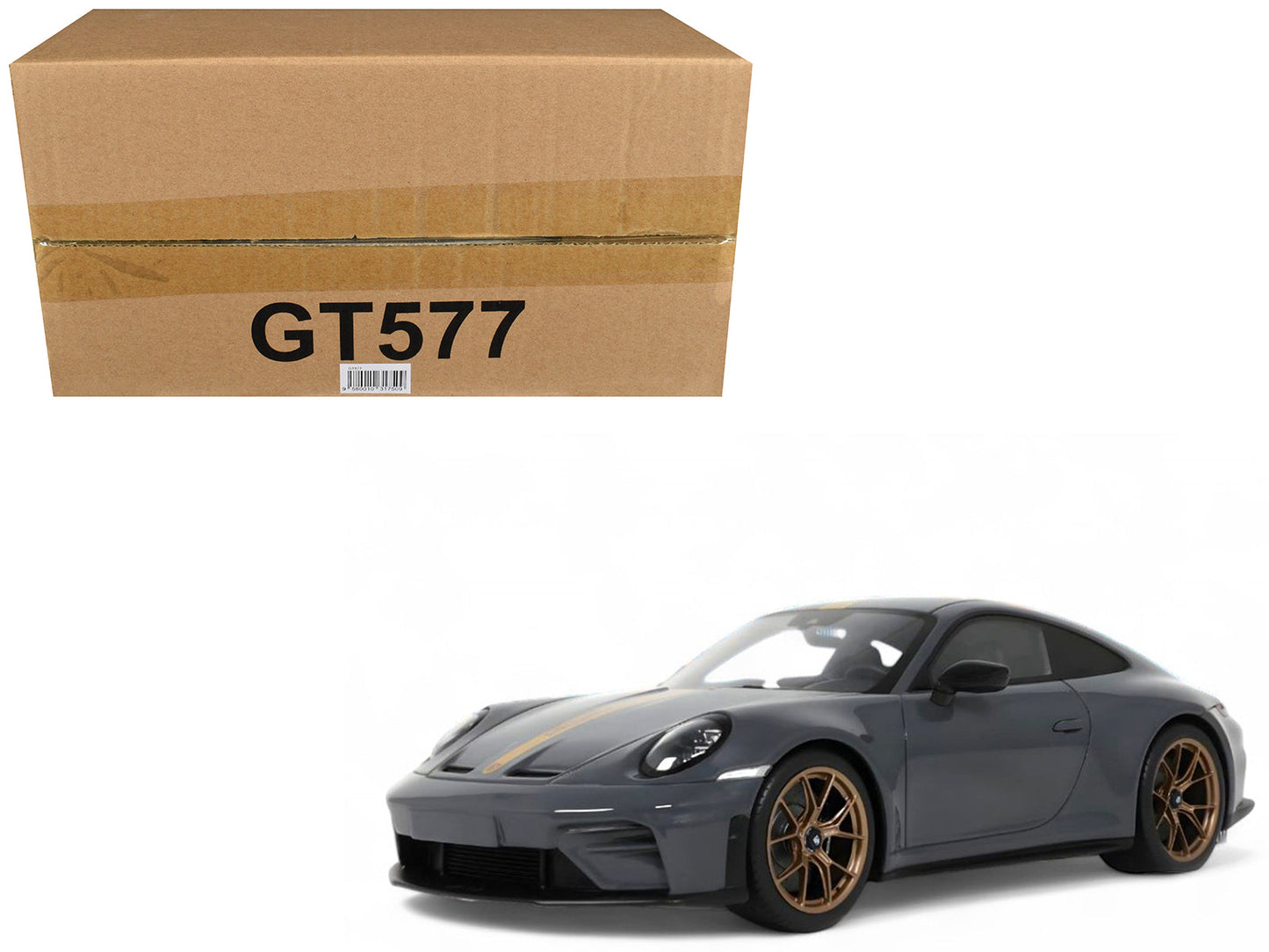 2025 Porsche 911 (992.2) GT3 Touring Gray with Gold Stripe 1/18 Model Car