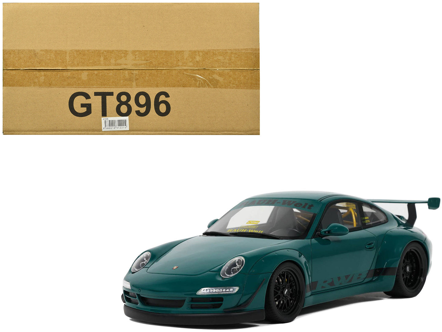 2021 RWB Bodykit "Syunkashuto" Green with Black Stripes 1/18 Model Car